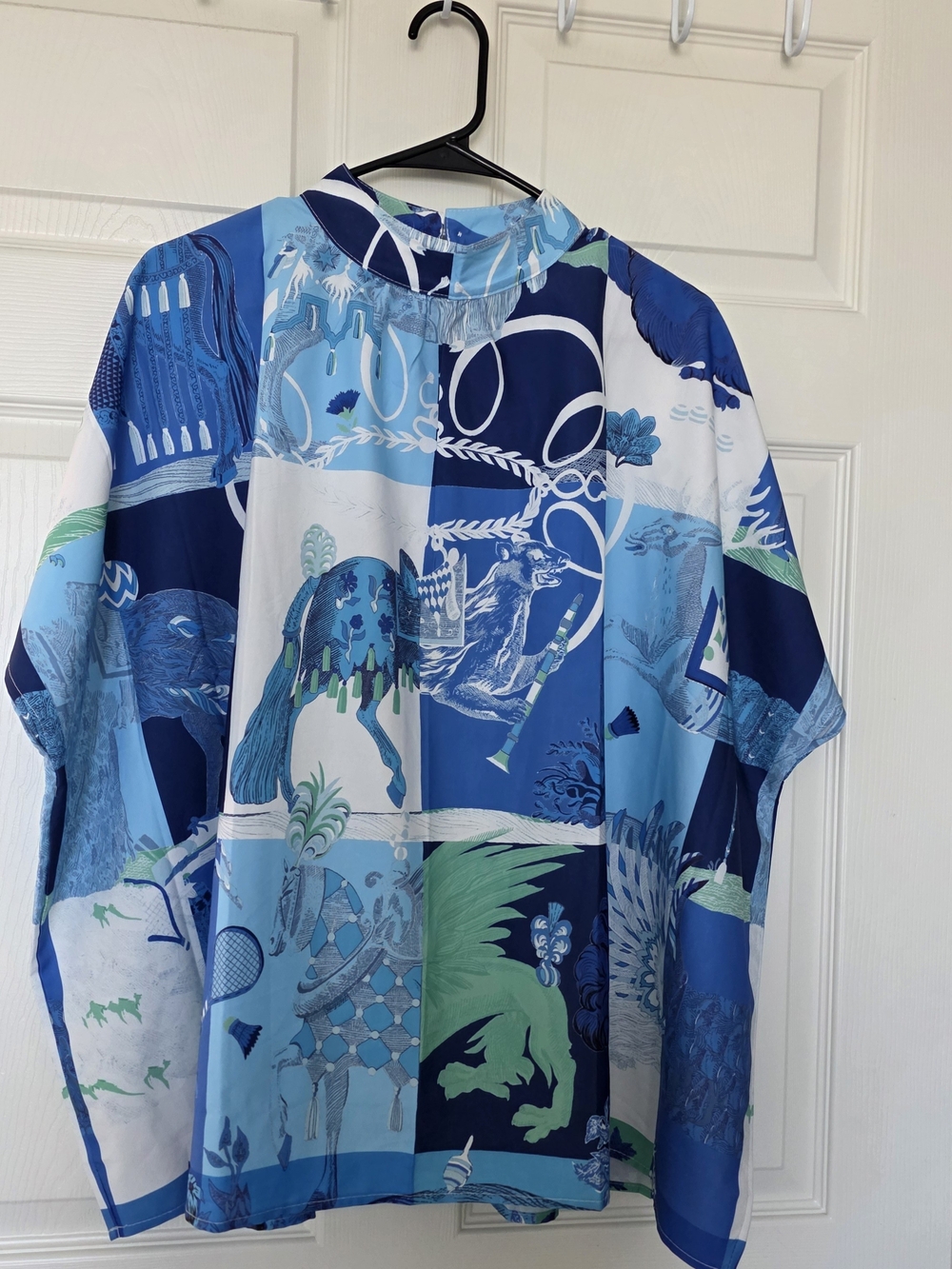 Blue Patchwork Print Blouse - Picture 2 of 4